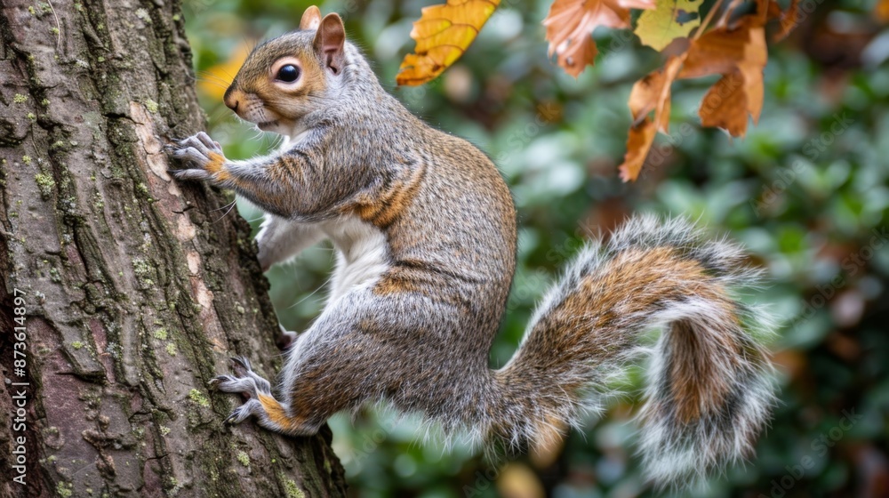 Grey Squirrel Climbing Tree. Grey Squirrel Climbing Tree.