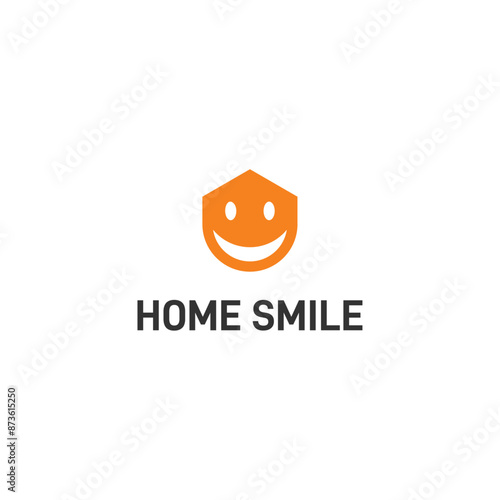 Home with smile face logo design