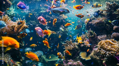 Colorful Fish Swimming in a Coral Reef.