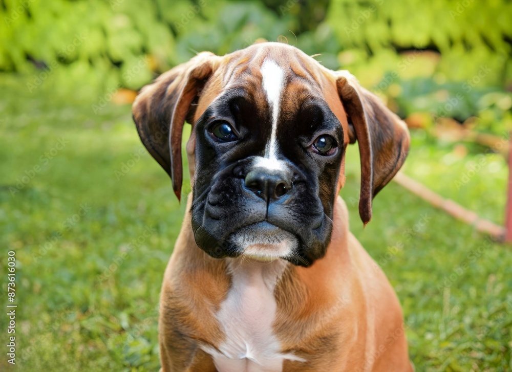 puppy Boxer dog in garden , generated by AI. High quality photo puppy Boxer dog in garden , generated by AI. High quality photo