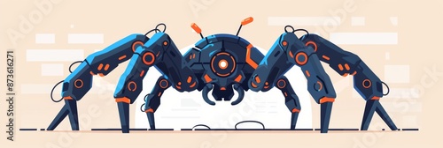 Futuristic Concept of Robot Spider Illustration in Flat Vector Style