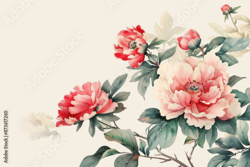 Peony (Paeonia) plant background design, creative