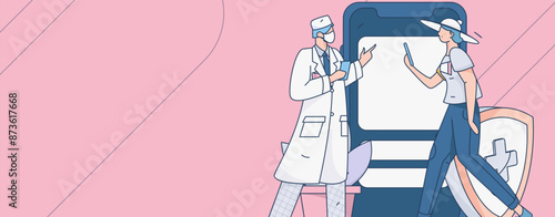 Medical characters fighting the epidemic flat vector concept operation hand drawn illustration
