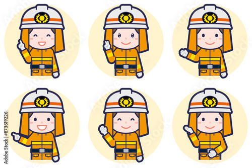 女性消防士のポーズセット_03