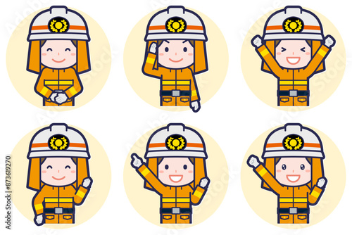 女性消防士のポーズセット_01