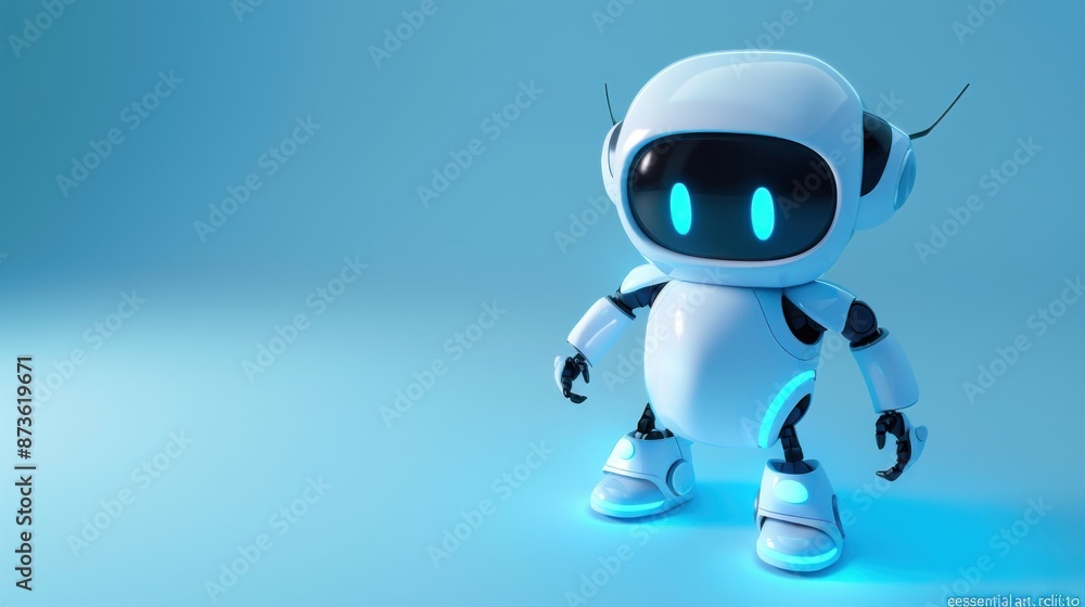 White Robot on a Blue Background White Robot on a Blue Background