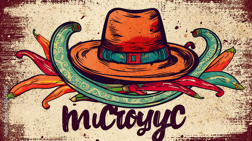 Cinco de mayo.May 5 holiday in Mexico. Poster with grunge texture.Cartoon style, Generative AI.