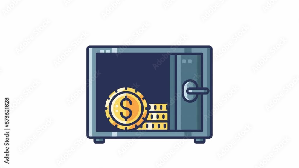 Opening safe box with gold dollar coin and stacks of coins suitable for financial security, investments, savings, wealth management, banking, and security concepts. Looping transparent background. Opening safe box with gold dollar coin and stacks of coins suitable for financial security, investments, savings, wealth management, banking, and security concepts. Looping transparent background.