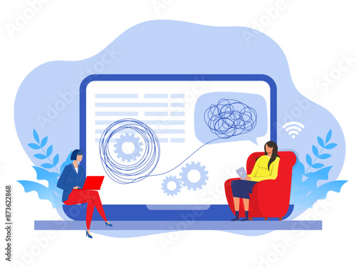 Online psychological help and support service psychiatrist consulting patient. Vector illustration