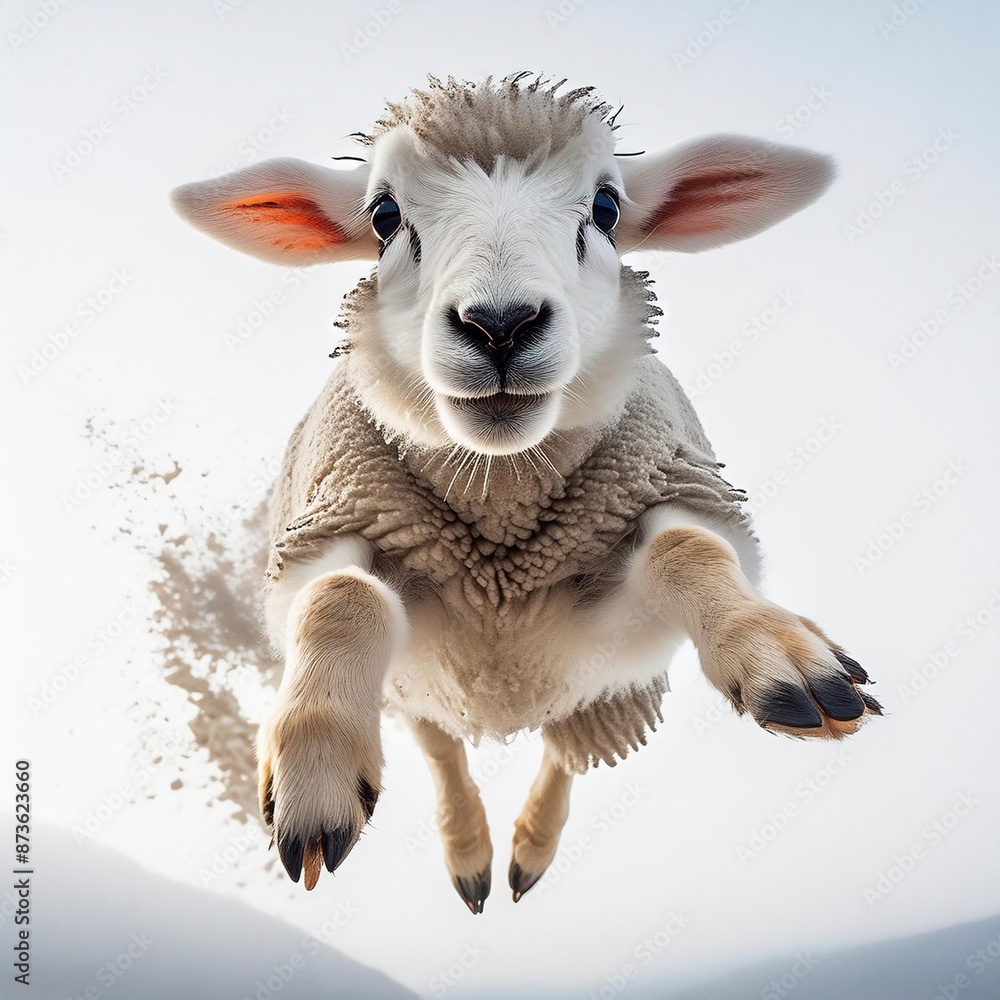 Joyful Sheep Jumping in Meadow Photograph Joyful Sheep Jumping in Meadow Photograph