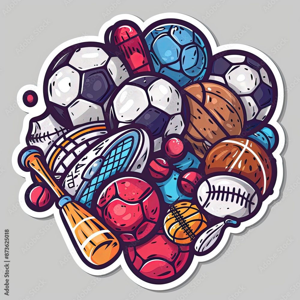 A vibrant and playful illustration of various sports equipment and balls. A vibrant and playful illustration of various sports equipment and balls.