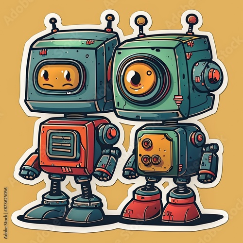 Retro Robot Buddies with Happy Faces