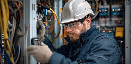 Electrician Working on Electrical Panel Inside Building