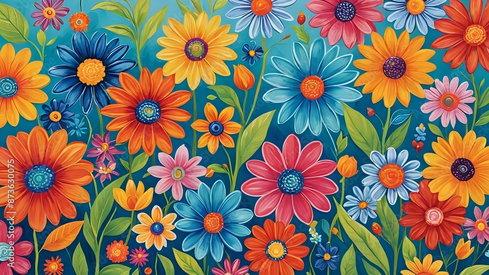 A vibrant and colorful painting of a field full of flowers. A vibrant and colorful painting of a field full of flowers.