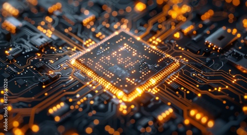 Illuminated Circuit Board With Central Processor Chip