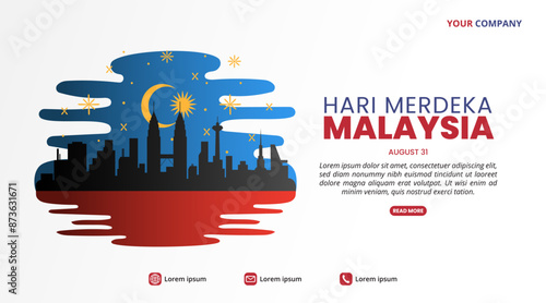 Hari Merdeka Malaysia or Malaysia Independence Day background with silhouette buildings