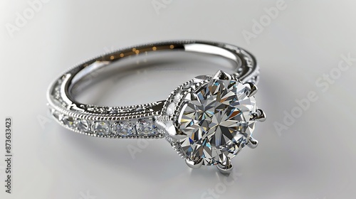 Jewelry ring with diamonds on a silver background