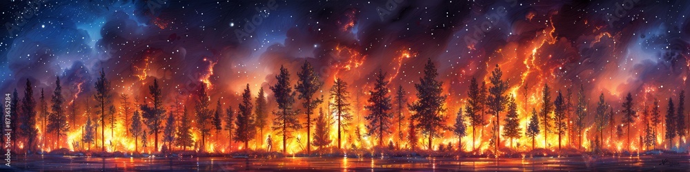 A forest engulfed in flames and very dangerous. A forest engulfed in flames and very dangerous.