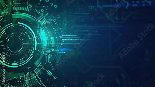 Abstract Technology background. Abstract digital background with gears and circuit board. Digital cyber tech design. Cyber security system or digital data protection in futuristic style. Copy space