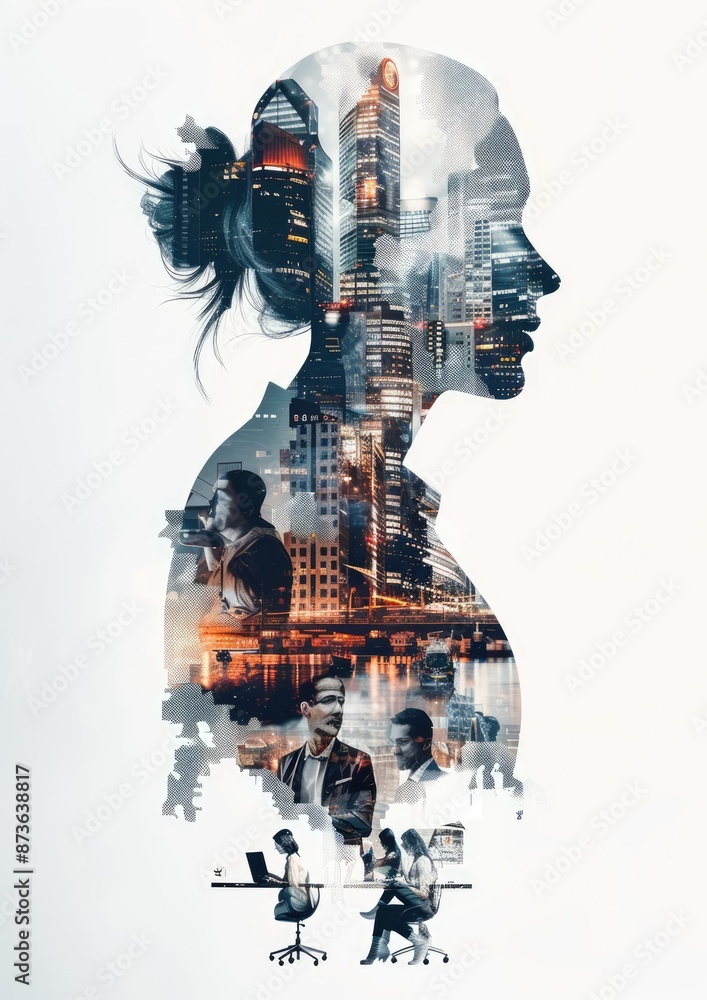 Dynamic Business Collaboration in Co-Working Space | Double Exposure of Professionals Discussing Ideas in Modern 4K Workspace on White Background, Generative Ai Dynamic Business Collaboration in Co-Working Space | Double Exposure of Professionals Discussing Ideas in Modern 4K Workspace on White Background, Generative Ai