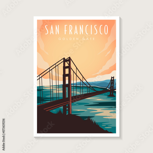 San Francisco Golden Gate Poster Design Illustration, California Bridge Poster