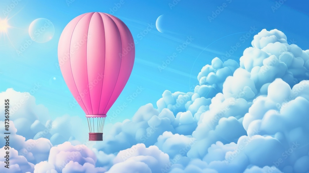 Fototapeta premium A Pink Balloon Floating Through Clouds