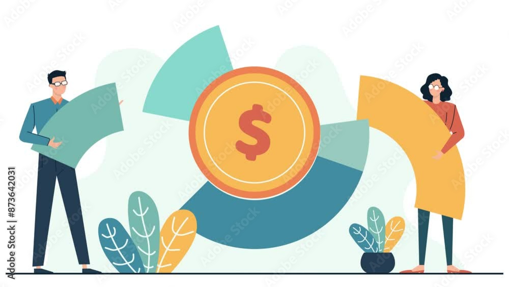 huge pie chart with people character business animated illustration video huge pie chart with people character business animated illustration video