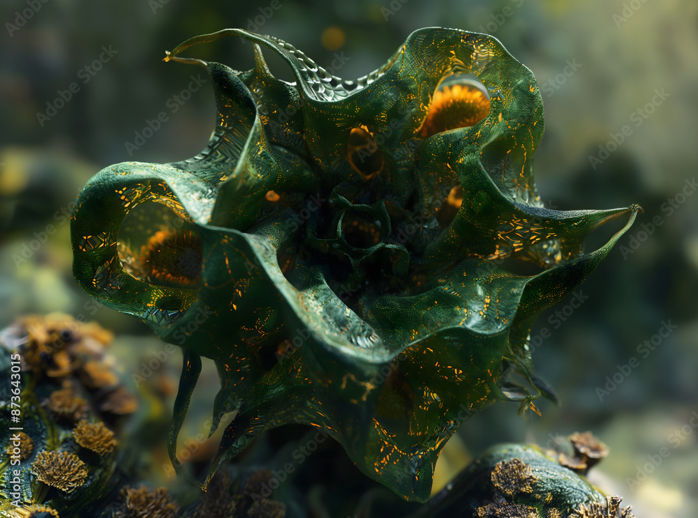 3d render of abstract art ocean sea life organic coral reef underwater in green color 3d render of abstract art ocean sea life organic coral reef underwater in green color