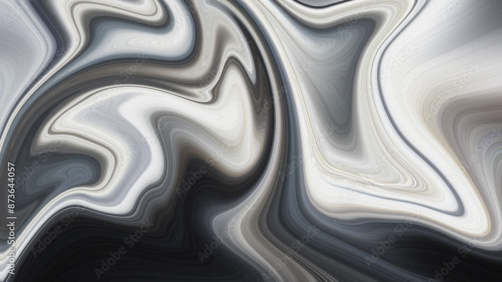 Abstract marbled paint texture pattern in white, black, and gray waves and swirls; metallic fluid or liquid flowing in an abstract pattern; silver background; chrome background Abstract marbled paint texture pattern in white, black, and gray waves and swirls; metallic fluid or liquid flowing in an abstract pattern; silver background; chrome background