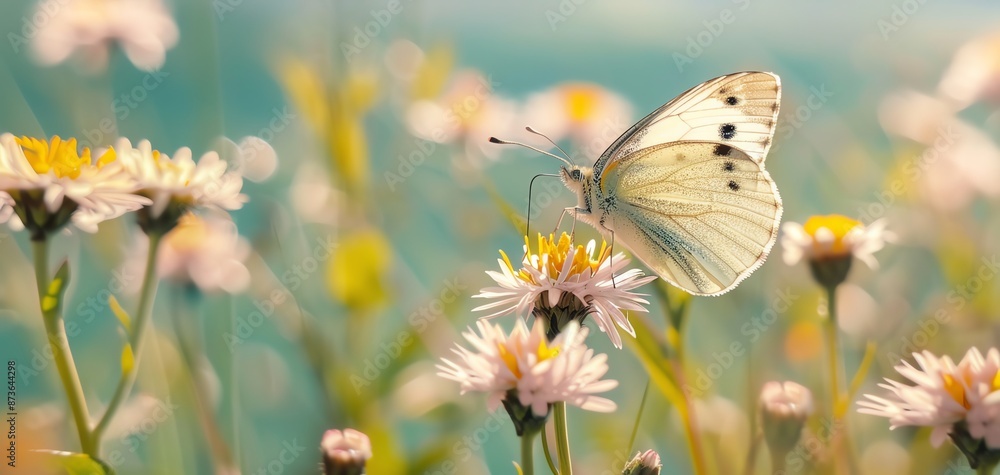 Serene image of a butterfly on a flower in a peaceful meadow, Animal, Calm and Pure concept Serene image of a butterfly on a flower in a peaceful meadow, Animal, Calm and Pure concept