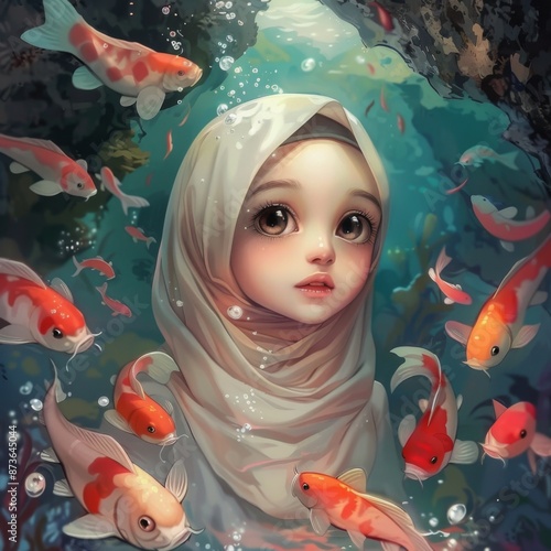 Beautiful Mermaid in the Water with Fantasy Elements photo