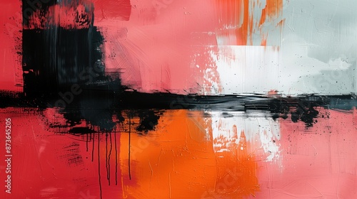 Vibrant abstract painting with bold red, black, and orange strokes, perfect for modern and contemporary art lovers.