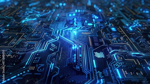 Blue Circuit Board, Electronic Circuit Board, Circuit Board Background. Abstract futuristic circuit board. High computer technology blue color background. Hi-tech digital technology concept.