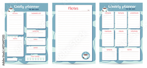 Daily and Weekly planner, set, template,  organiser, schedule, vector