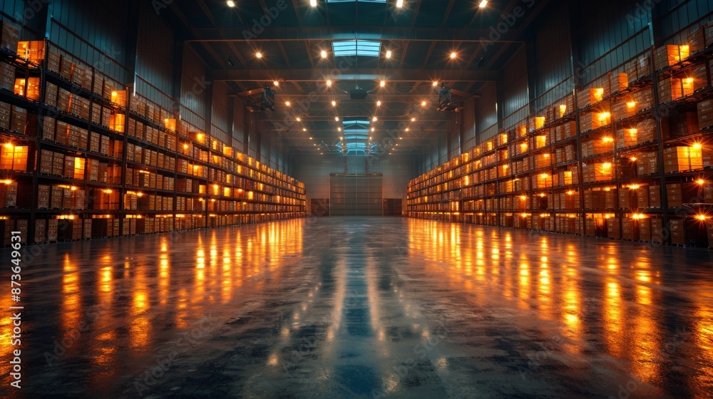 The interior of a huge industrial warehouse. The interior of a huge industrial warehouse.