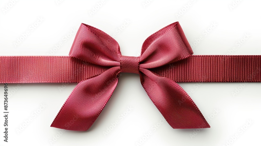 A red ribbon bow is shown on a white background A red ribbon bow is shown on a white background