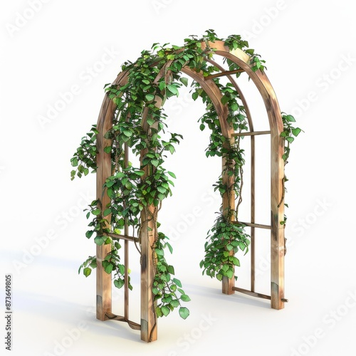 3D Render of a low poly garden archway with vines, on isolated white background, Generative AI