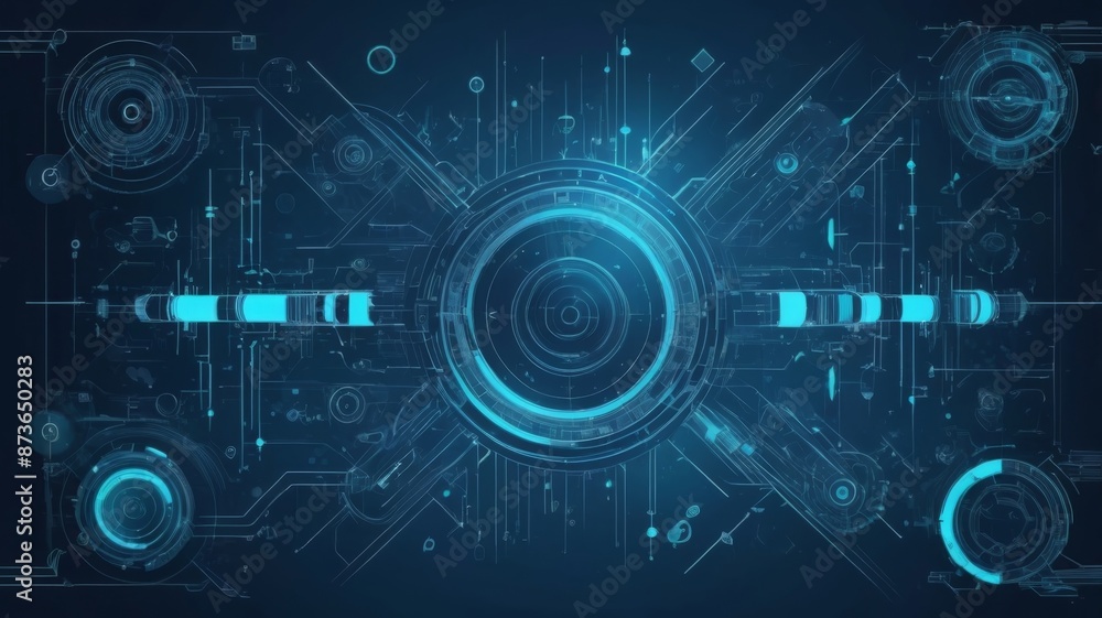 A modern abstract blue background with technological elements and digital patterns for a high tech look A modern abstract blue background with technological elements and digital patterns for a high tech look