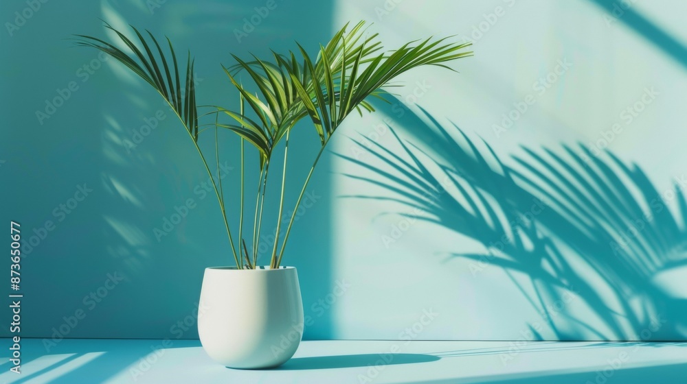 Modern plant in white pot casting shadows Modern plant in white pot casting shadows
