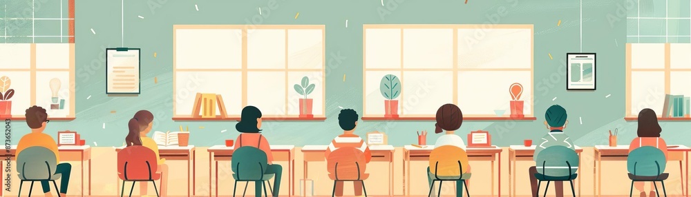 Fototapeta premium students sitting at desks in a classroom setting