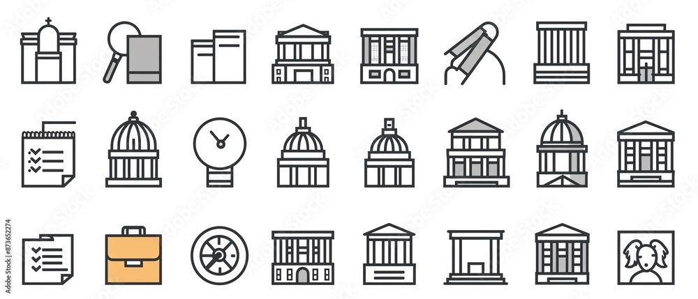 Government icons pack, minimalist line art style, vector illustration, diverse government symbols Government icons pack, minimalist line art style, vector illustration, diverse government symbols