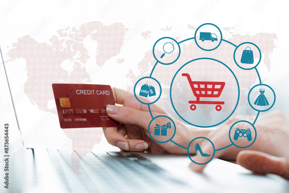 Futuristic online shopping technology digital payment from mobile phone ...