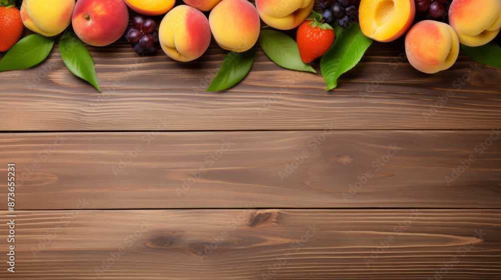 Top view of fresh apricot, peach, plum, and nectarine arrangement on wooden background with space for text – healthy and vibrant seasonal fruits display Top view of fresh apricot, peach, plum, and nectarine arrangement on wooden background with space for text – healthy and vibrant seasonal fruits display