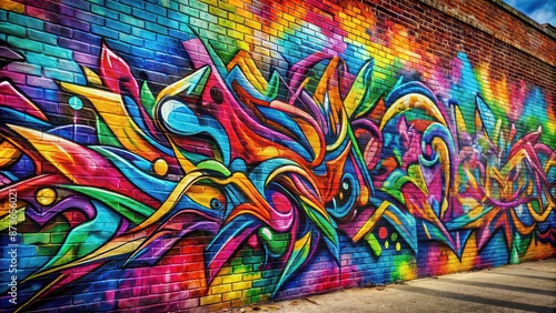 Colorful graffiti art covering a brick wall , urban, street art, graffiti, spray paint, artistic, vibrant