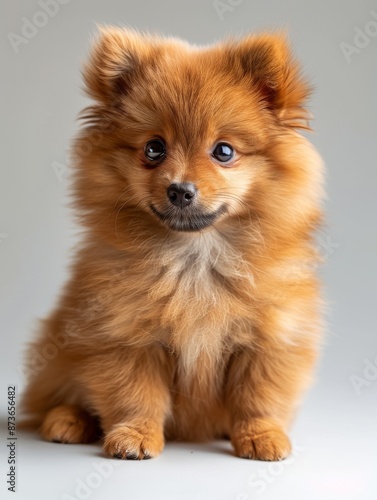 a Pomeranian puppy with its fluffy, orange-brown coat 