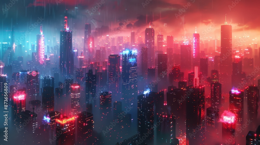 A stunning cyberpunk cityscape featuring neon lights, towering skyscrapers, and a rainy night atmosphere, evoking a futuristic urban environment. A stunning cyberpunk cityscape featuring neon lights, towering skyscrapers, and a rainy night atmosphere, evoking a futuristic urban environment.