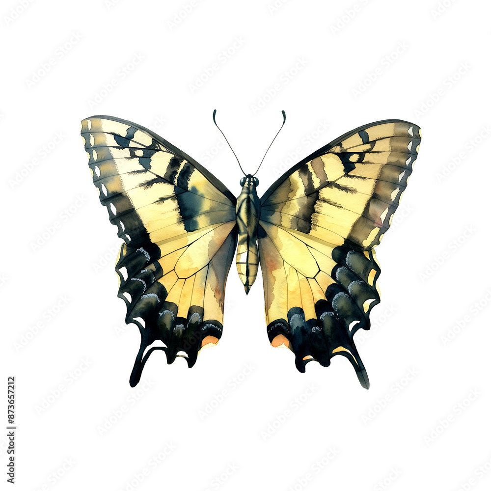Watercolor illustration of swallowtail butterfly on white background Watercolor illustration of swallowtail butterfly on white background