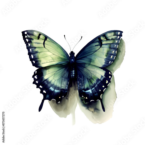 Watercolor illustration of swallowtail butterfly on white background © AInfini