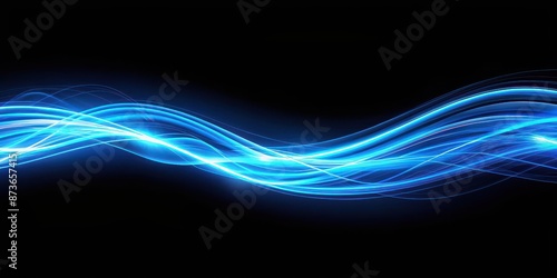Modern neon blue abstract high-speed light motion effect on black background, neon, blue, abstract, high-speed, light, motion