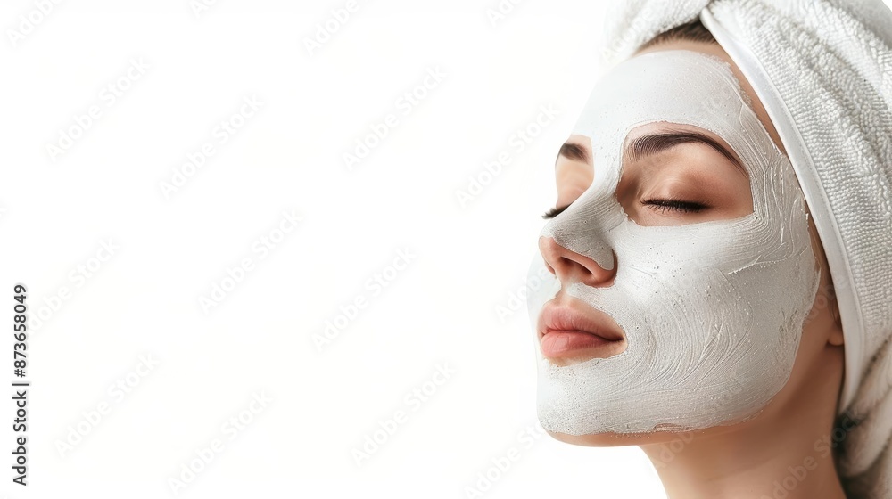 Relaxed Woman with Facial Mask on White Background in Spa Skincare Routine Relaxed Woman with Facial Mask on White Background in Spa Skincare Routine